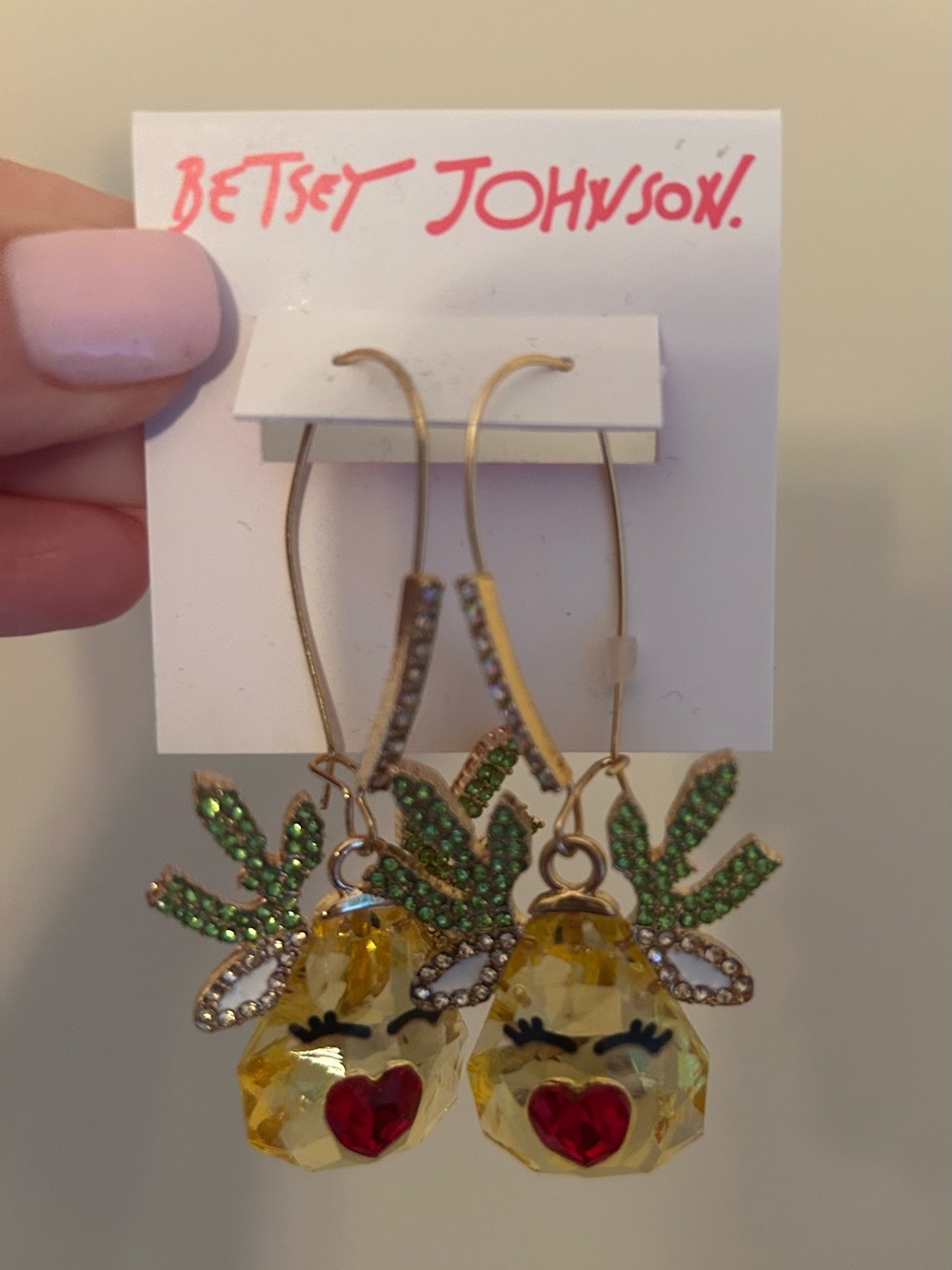 Betsey Johnson Glass Reindeer Dangle Earrings NWT